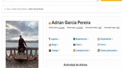 Perfil de Adri�n en la p�gina dedicada a su universidad rumana en la red internacional de universitarios Erasmusu