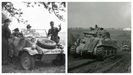 K�belwagen (esquerda), � a versi�n militar do escaravello de Volkswagen que usaron as tropas nazis. O Tanque Sherman (dereita) foi construido por Ford e Chrysler nas plantas de Estados Unidos na Segunda Guerra Mundial.