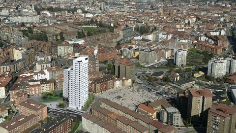 Vista a�rea con la recreaci�n virtual del proyecto de Mangado en el solar del antiguo instituto Clar�n de San L�zaro