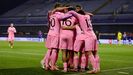 Los futbolistas del Celta celebran uno de los tres goles anotados ante el Dinamo de Zagreb.
