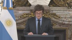El presidente argentino, Javier Milei, durante su discurso televisado para presentar el proyecto de presupuesto para el 2026