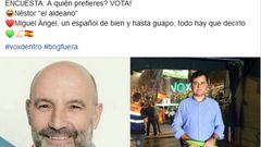 En sus redes, Vox public� una encuesta en la que daba dos opciones: escoger al �aldeano� candidato del Bloque o al suyo �un espa�ol de bien y hasta guapo�