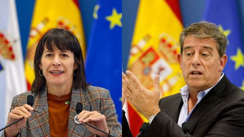 La portavoz del BNG, Ana Pontón, y el líder del PSdeG, José Ramón Gómez Besteiro, en sus declaraciones valorando los presupuestos del 2026.