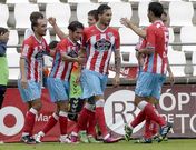 Los jugadores del Lugo, celebrando el segundo gol ante el Las Palmas, obra de Rennella.