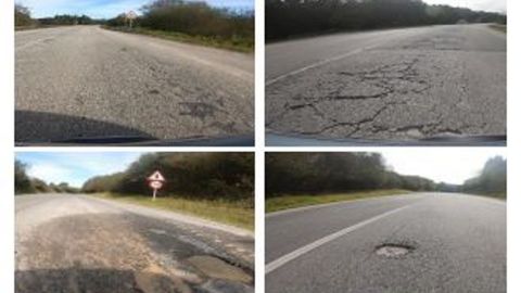 Algunos de los baches de esta carretera, Moncelos-Abadn, que usan los conductores de la A-8