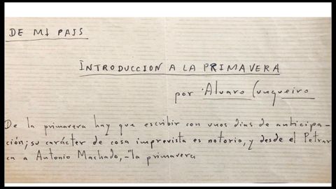 Fragmento de un manuscrito de un artculo incluido en el libro y que se public en La Voz de Galicia el 9 de marzo de 1952, Introduccin a la primavera