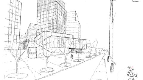 Reproducción de la entrada del funicular en la calle Montes.