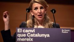 La ministra de Trabajo, Yolanda D�az, en un acto electoral de En Com� Podem en Gerona