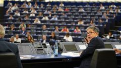 El alcalde de Pontevedra, Miguel Anxo Fern�ndez Lores, durante su intervenci�n en la sede del Europarlamento, en Estrasburgo