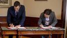 Pedro S�nchez y Pablo Iglesias rubrican el preacuerdo entre el PSOE y Unidas Podemos