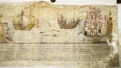 A la derecha se observa c�mo la humedad avanza desde hace al menos dos a�os destruyendo el mural del santuario de A Ponte de Arante.