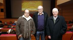 Esteban P�rez, Manuel Antelo y Celestino Romero, el s�bado, en la presentaci�n del documental. 