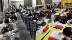 Educaci�n del siglo XX frente a educaci�n del siglo XXI. Dos im�genes de los Jesuitas de Vigo ejemplifican los cambios en las �ltimas d�cadas: de una clase sin alumnos disruptivos y basada en la teor�a y la memoria a otra mixta, inclusiva y en la que el alumno es el centro del aprendizaje.