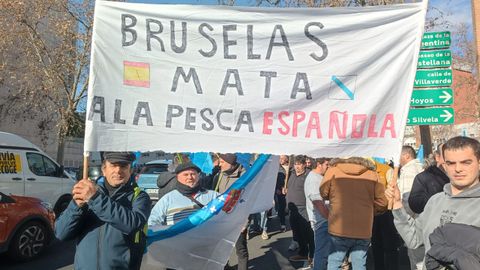 Marineros de Sanxenxo en Madrid, el 19 de enero del 2026, en la concentraci�n contra los nuevos controles de pesca.