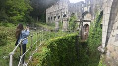 Imagen actual de la fachada principal del castillo, rodeada de vegetaci�n descuidada que tambi�n sube por las paredes.