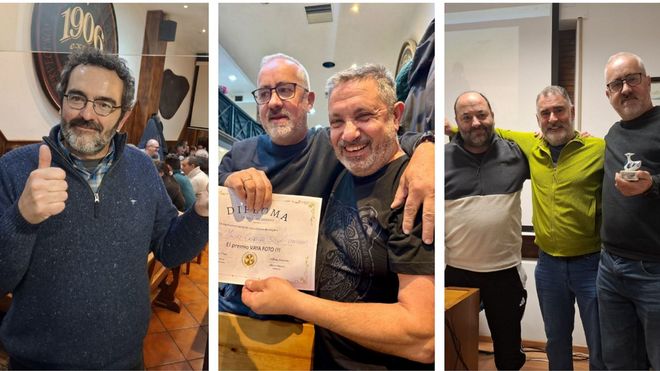 De izquierda a derecha, Pablo Pita Criado, que recibi� el premio Raro; Jos� Ram�n Bugallo entreg�ndole el premio Vaya Foto a Manolo Carregal Silva; y Ricardo Hevia, en la entrega del Raro de Honor�a Fernando Pereiras y Jos� Ram�n Bugallo