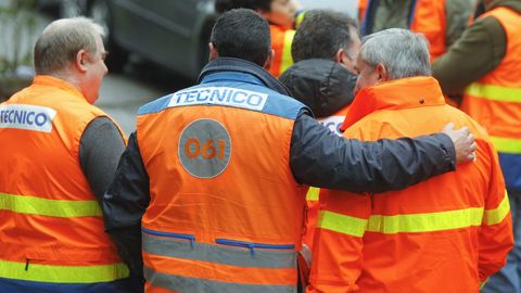 Trabajadores del sector de las ambulancia durante una de las concentraciones de la huelga