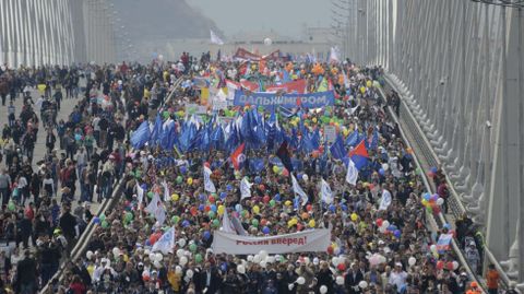 Manifestación del Primero de Mayo en la ciudad rusa de Vladivostok