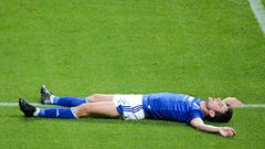 Borja S�nchez, en el c�sped del Carlos Tartiere