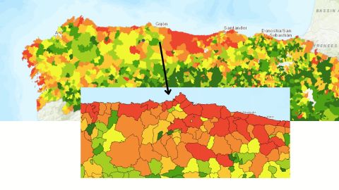 En color rojo se muestran los mayores porcentajes de viviendas tur�sticas sobre el total de viviendas