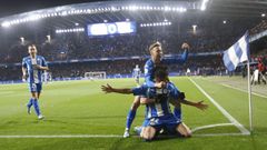 El Deportivo celebra un gol en su partido del pasado mes de diciembre contra el Racing