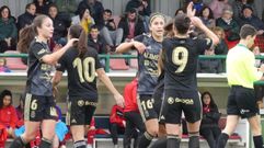 Gol Gloria Villamayor Real Oviedo Femenino Gijon Femenino.Las futbolista azules celebran el primer tanto ante el Gij�n Femenino