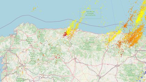 Rayos registrados en Asturias durante el intenso temporal