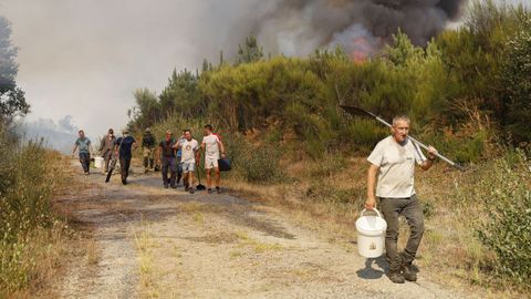 Incendio forestal en Meln, entre las aldeas de Quins y Vilaverde