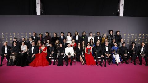 Foto de familia de todos galardonados en la ceremonia de la 38 edicin de los Premios Goya