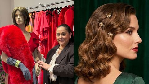 A la izquierda, Isabel Villaverde, de Lovely by Isabelle, muestra�las tendencias de este a�o. Y, a la derecha, propuesta de peinado festivo del Sal�n Moema.