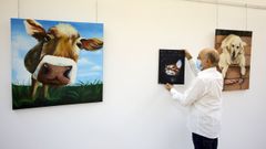 Montaje de la exposici�n, ayer por la tarde en la Casa da Cultura eumesa