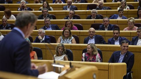 Alberto Nez Feijoo interviene en el debate del Senado ante Pedro Snchez, Nadia Calvio y Yolanda Daz.  