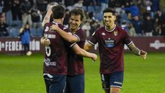 Miki, a la derecha de la imagen, celebrando un gol junto a Alain y Resende