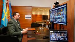 El presidente del Principado, Adri�n Barb�n, durante la conferencia de presidentes auton�micos del 24 de mayo