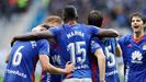 Mariga Carlos Hernandez Forlin Fabbrini gol Real Oviedo Granada Carlos Tartiere.Futbolistas del Real Oviedo celebran un gol en el Tartiere