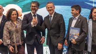 Bel�n do Campo, Luis Oujo, Roberto CIambetti y Pedro Blanco, durante la presentaci�n de R�a da Estrela