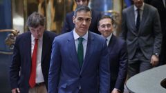 El presidente del Gobierno, Pedro S�nchez, a su llegada a la presentaci�n del Plan Nacional de Acci�n Cultural en el Exterior en el Instituto Cervantes el 29 de mayo