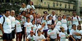 �gueda y su familia tras llegar al Obradoiro.