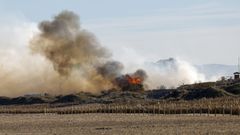 Vista general del incendio forestal declarado durante la tarde de este lunes en El Saler, en Valencia.