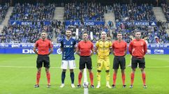 G�lvez Rasc�n, en el centro, junto a Borja Bast�n y Oriol Rey antes del Oviedo-Mirand�s