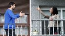 Sergio y Mayka, imagin�ndose que se saludan pese a que sus balcones est�n a kil�metros de distancia 