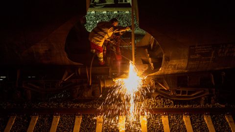 Descarrilamiento de un tren de mercancas en Taboadela