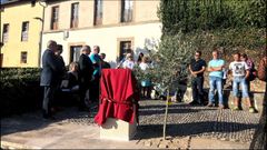 Un momento del acto celebrado en la calle Falagueira, donde se descubri� un monolito con una placa conmemorativa y se plant� un olivo