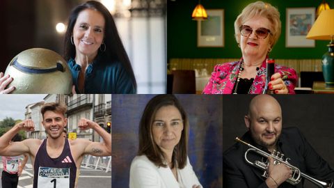 La presidenta de la Fundaci�n Andrea, Charo Barca; la empresaria hostelera, Mar�a Barallobre; el atleta Adri�n Ben; la cient�fica Mar Cape�ns y el trompetista Esteban Batall�n.