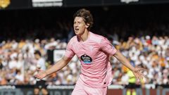 Fer L�pez, celebrando su gol ante el Valencia, que pon�a al Celta por delante (1-2).