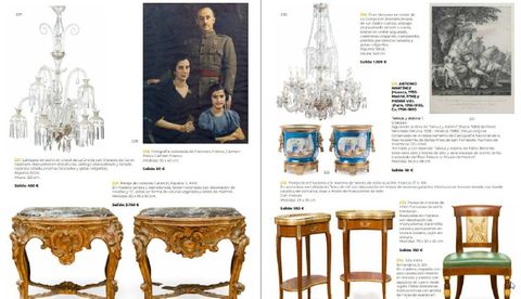 Cat�logo de elementos retirados del pazo de Meir�s. En la imagen se puede ver un retrato del dictador con su mujer y su hija, entre las piezas que se subasta.
