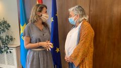 La alcaldesa de Gij�n, Ana Gonz�lez (PSOE), durante la reuni�n con la ministra de Transportes, Movilidad y Agenda Urbana, Raquel S�nchez