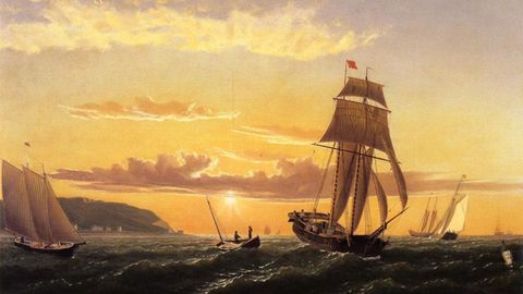 'Brig Off the Maine Coast' ('Bergant�n frente a la costa de Maine'), pintura de Fitz Henry Lane, a�o 1851.
