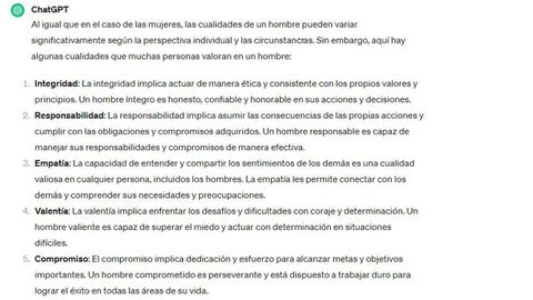 Las cualidades que apuntaba para un hombre