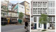En la imagen, el 136 de la calle de la Iglesia, y a la derecha, su aspecto tras las obras que acomete Prosema